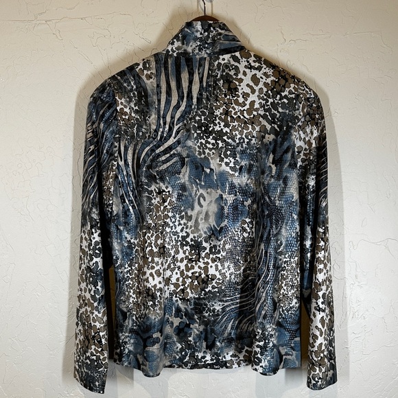 Misook Multi‎ Color Animal Print Liquid Knit Full Zip Blouse Womens Sz S - Picture 2 of 7